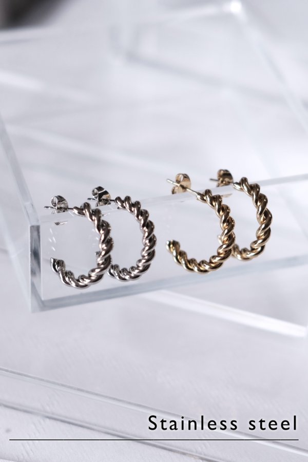 画像1: ステンレス ツイストラインC型フープピアス (1)