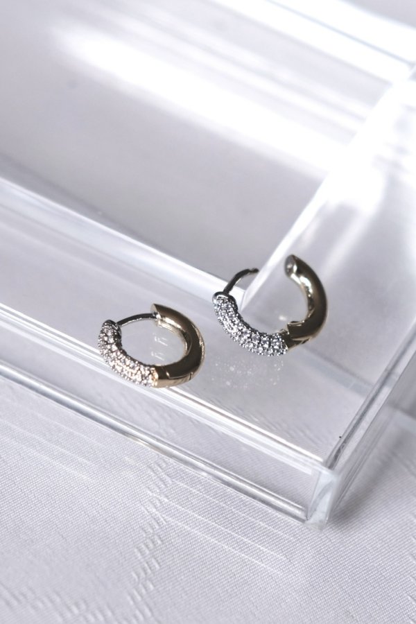 画像3: ステンレス 3mm幅 ハーフジルコニアバイカラーフープピアスピアス15mm径 (3)