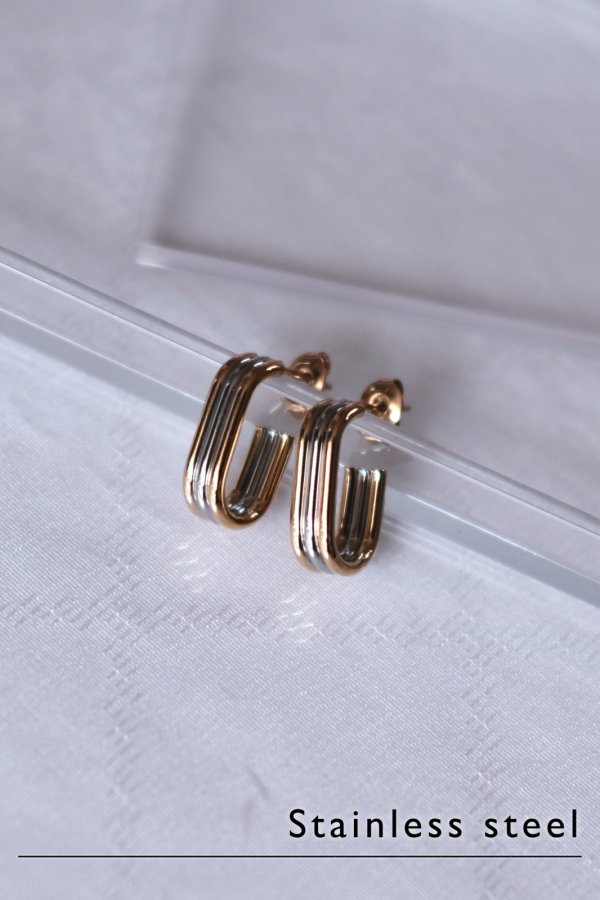 画像1: ステンレス トリプルラインフックラウンドピアス (1)