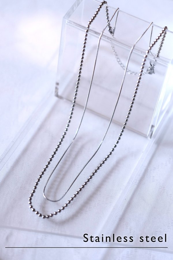 画像1: ステンレス 0.8mm スネーク× 2mm ボールレイヤーネックレス (1)