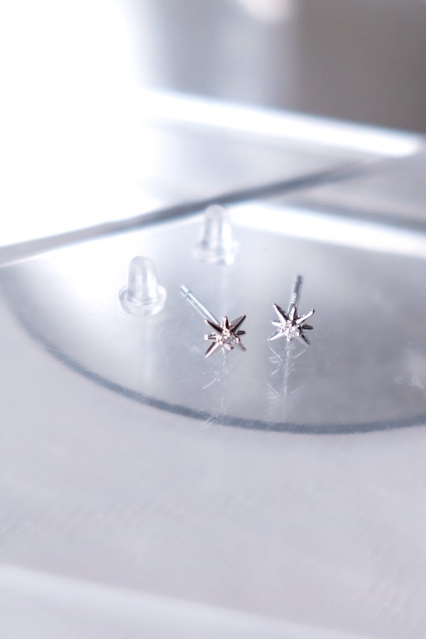 画像1: SILVER925 6mm オクタグラム1ジルコニアスタッドピアス (1)