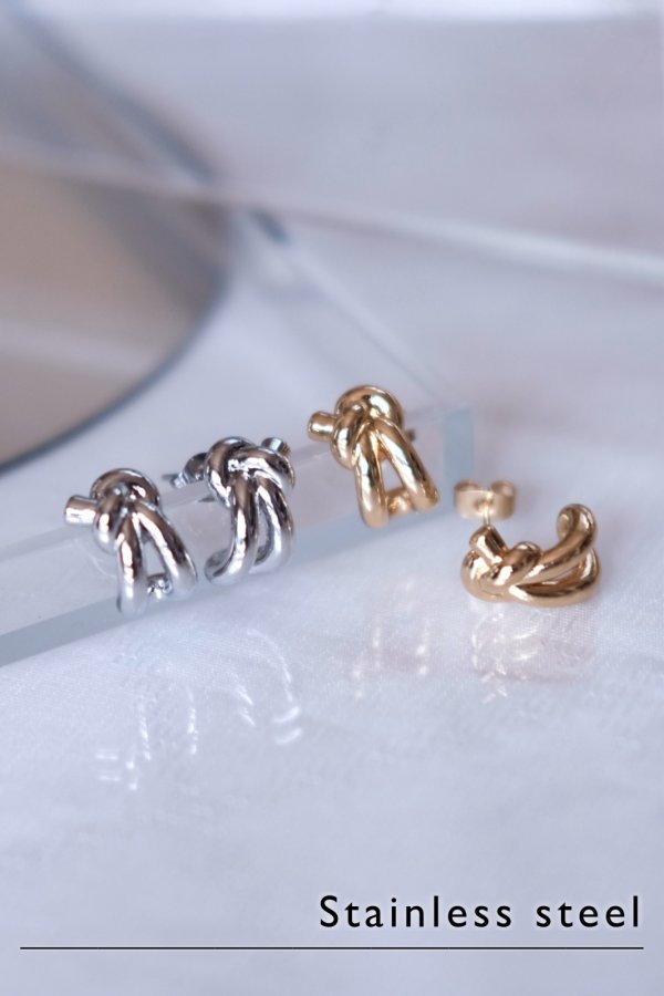 画像1: ステンレス ノットイヤーロープフックピアス (1)