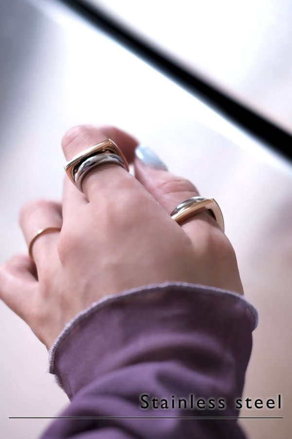 画像2: ステンレス サークル＆スクエアレイヤーリング (2)