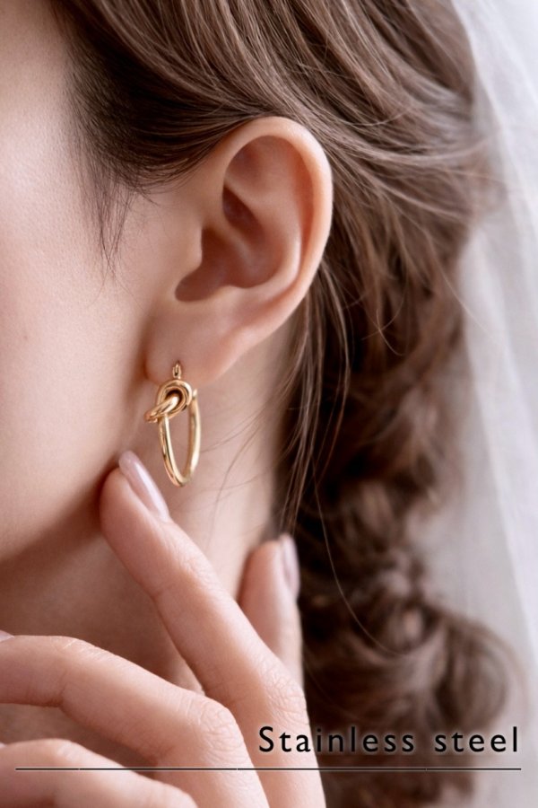 画像1: 【20%OFF】ステンレス ノットフープピアス (1)