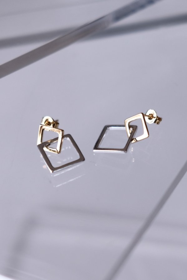 画像2: SILVER925 ダブルスクエアクロススタッドピアス (2)