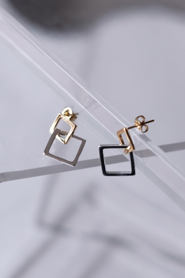 画像3: SILVER925 ダブルスクエアクロススタッドピアス (3)