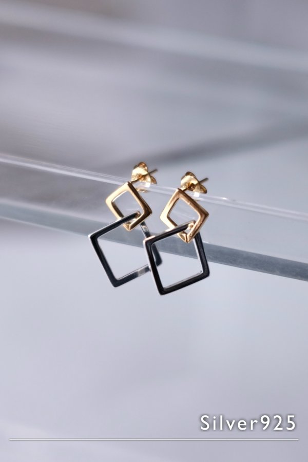 画像1: SILVER925 ダブルスクエアクロススタッドピアス (1)