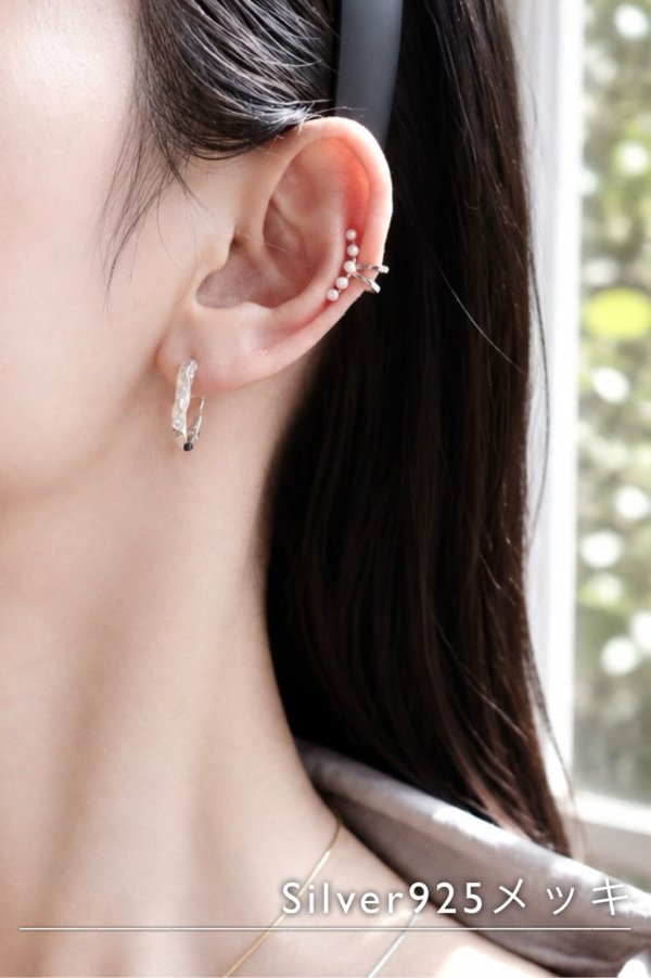 画像1: 【20%OFF】SILVER925メッキ 5パールラインクリップイヤーカフ (1)