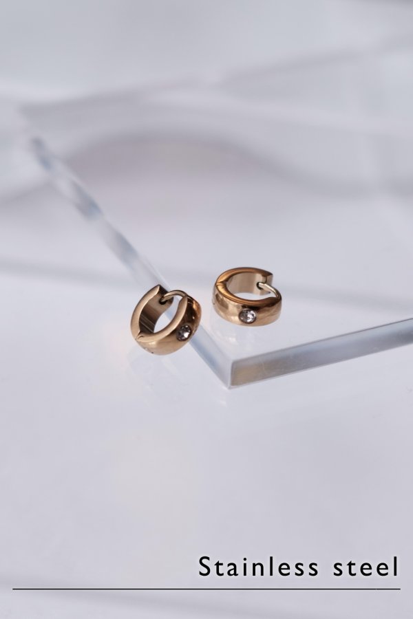 画像1: ステンレス 4mm幅  1ジルコニアフープピアス 10mm径 (1)