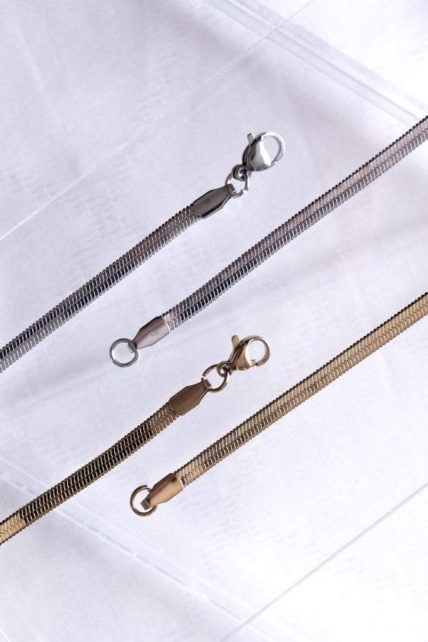 画像6: ステンレス 3mm幅 ヘリンボーンチェーンネックレス 50cm (6)