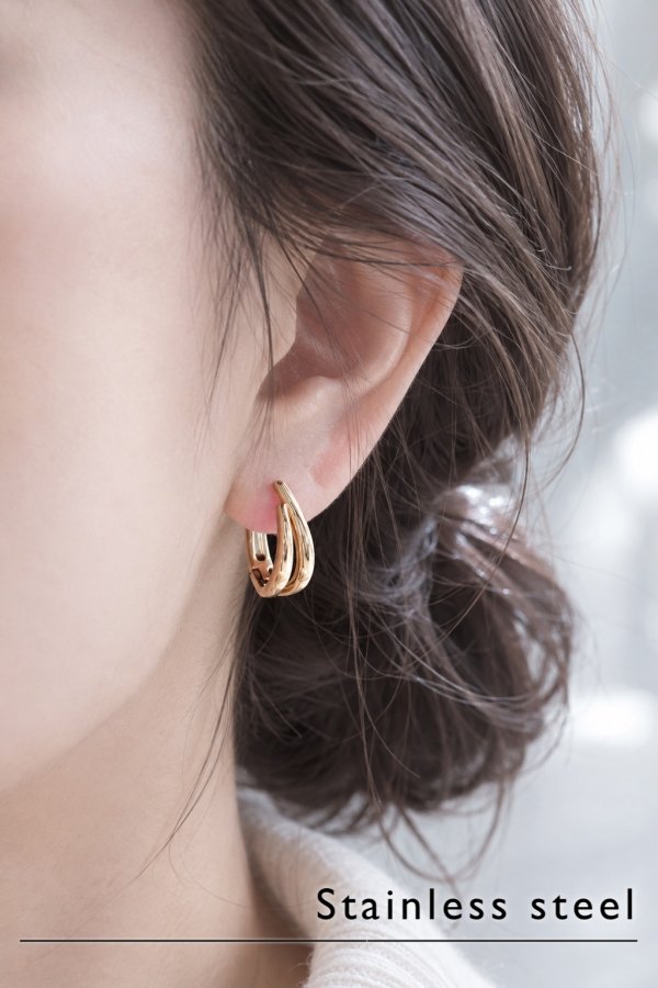 画像1: ステンレス レイヤーダブルラインU型フープピアス (1)